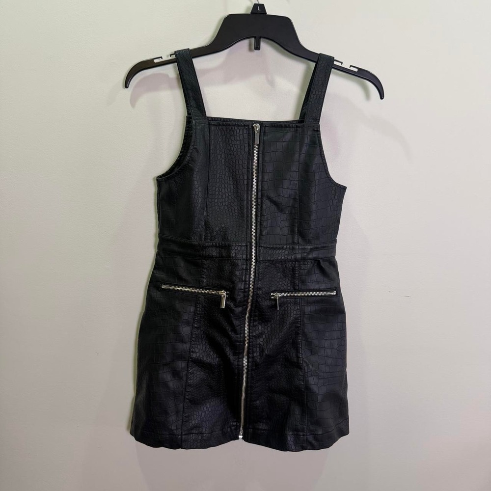 Sincerely Jules Girls 8 Black Croc Embossed Faux Leather Overall Pinafore Dress